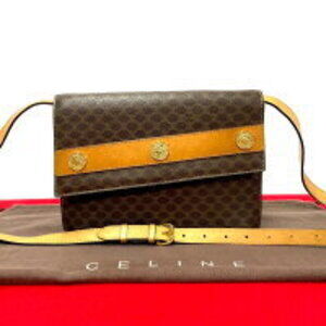 Celine Macadam Blason Triomphe medal motif leather shoulder bag brown